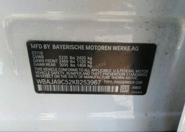 2019 BMW 5 SERIES VIN: WBAJA9C52KB253967