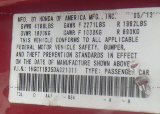 1HGCT1B35DA021011 2013 HONDA ACCORD CPE