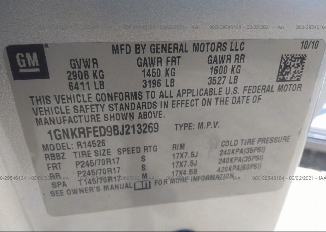 1GNKRFED9BJ213269 2011 CHEVROLET TRAVERSE