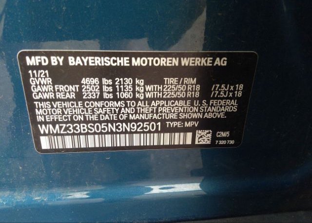 2022 MINI COUNTRYMAN(VIN: WMZ33BS05N3N92501