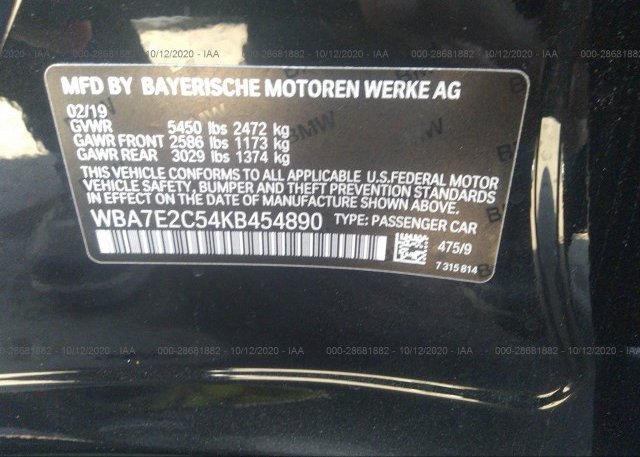 WBA7E2C54KB454890 2019 BMW 7 SERIES