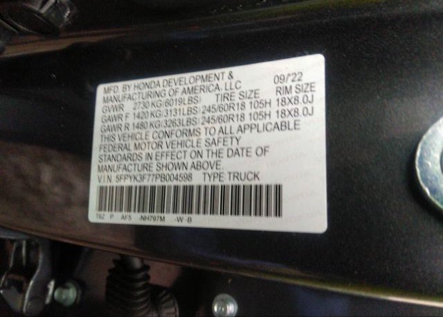 2023 HONDA RIDGELINE(VIN: 5FPYK3F77PB004598