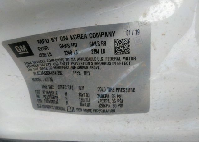 2019 BUICK ENCORE VIN: KL4CJASB9KB847292