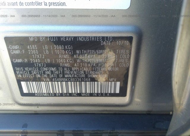 4S4BRBKC8B3361068 2011 SUBARU OUTBACK