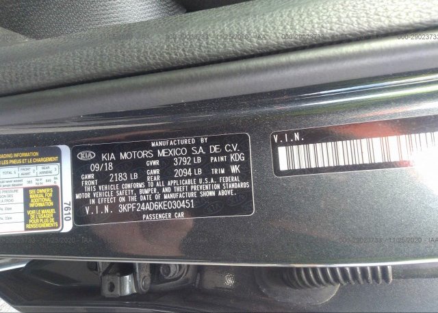 3KPF24AD6KE030451 2019 KIA FORTE
