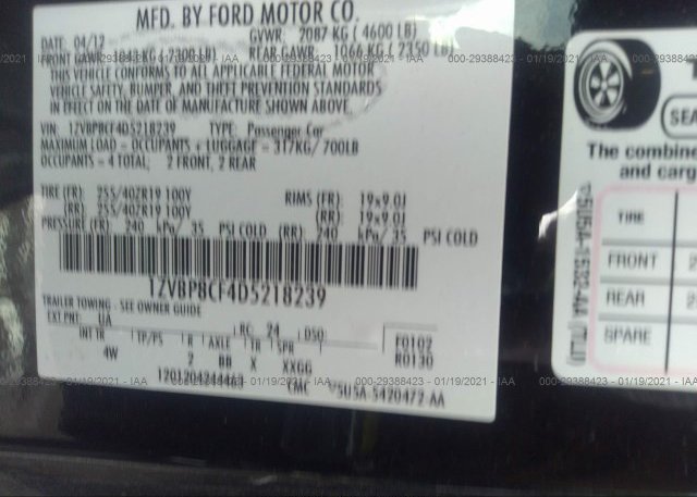1ZVBP8CF4D5218239 2013 FORD MUSTANG