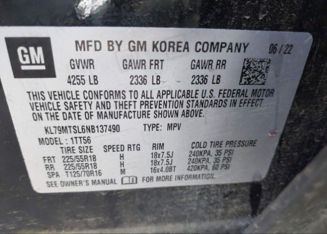 2022 CHEVROLET TRAILBLAZER(VIN: KL79MTSL6NB137490