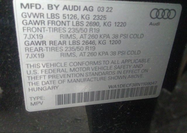 2022 AUDI Q3(VIN: WA1DECF38N1109047