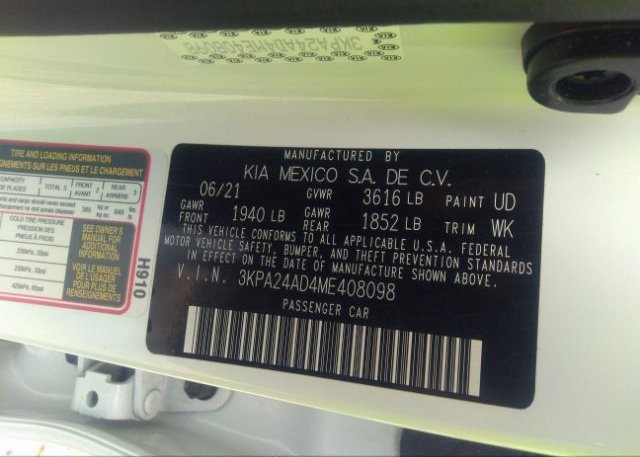 2021 KIA RIO(VIN: 3KPA24AD4ME408098