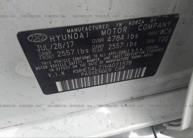 KMHE54L27HA071578 2017 HYUNDAI SONATA PLUG-IN HYBRID