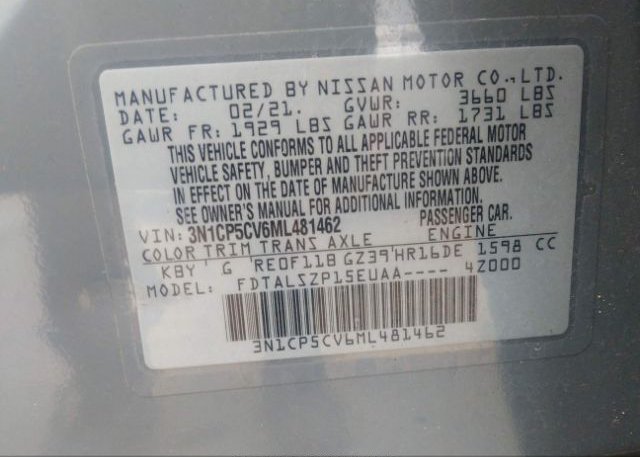 2021 NISSAN KICKS(VIN: 3N1CP5CV6ML481462