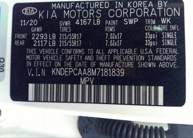 2021 KIA SELTOS(VIN: KNDEPCAA8M7181839