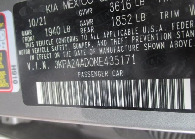 2022 KIA RIO(VIN: 3KPA24AD0NE435171