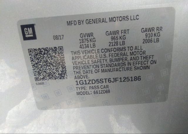 2018 CHEVROLET MALIBU VIN: 1G1ZD5ST6JF125186