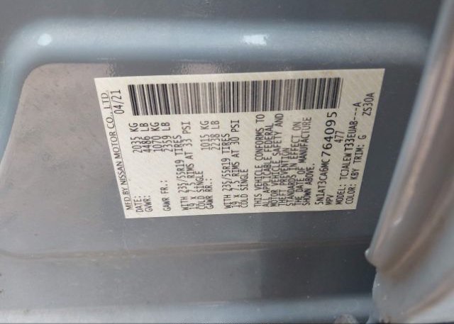 2021 NISSAN ROGUE(VIN: 5N1AT3CA6MC764095
