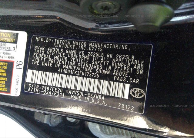 4T1BD1FK3FU175755 2015 TOYOTA CAMRY HYBRID