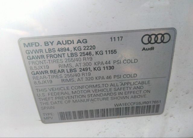 2018 AUDI Q3 VIN: WA1ECCFS5JR017651