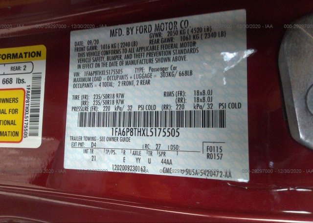 1FA6P8THXL5175505 2020 FORD MUSTANG