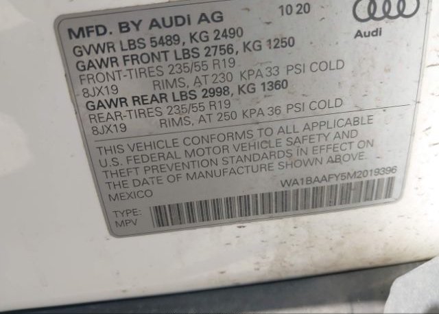 2021 AUDI Q5(VIN: WA1BAAFY5M2019396
