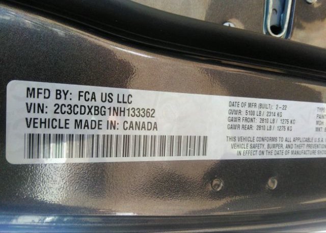 2022 DODGE CHARGER(VIN: 2C3CDXBG1NH133362