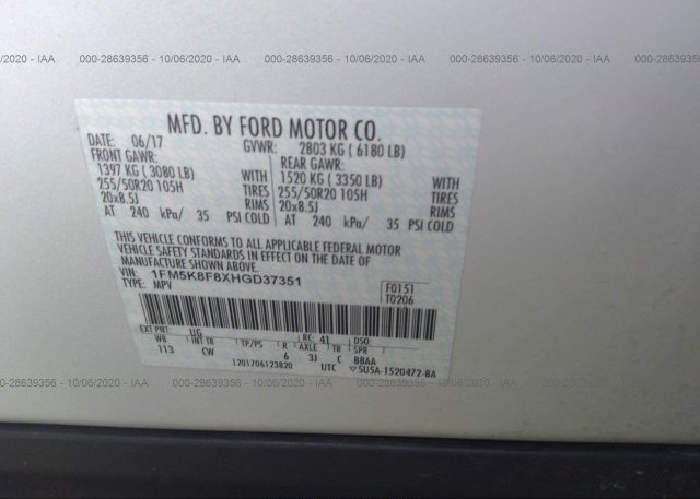 1FM5K8F8XHGD37351 2017 FORD EXPLORER