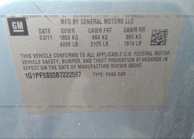 1G1PF5S93B7222587 2011 CHEVROLET CRUZE