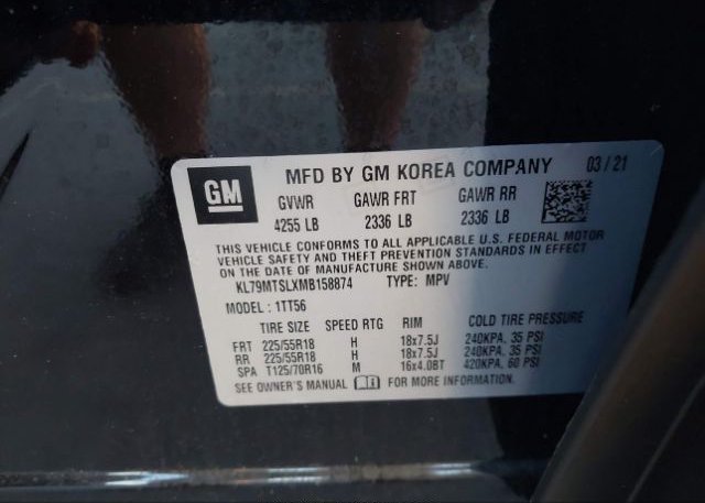 2021 CHEVROLET TRAILBLAZER(VIN: KL79MTSLXMB158874