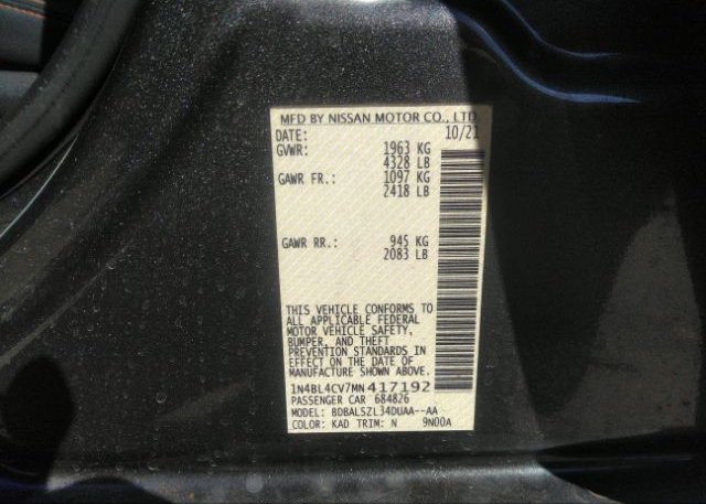 2021 NISSAN ALTIMA(VIN: 1N4BL4CV7MN417192
