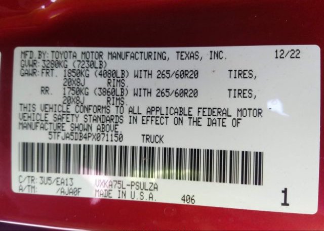 2023 TOYOTA TUNDRA 4WD(VIN: 5TFJA5DB4PX071150