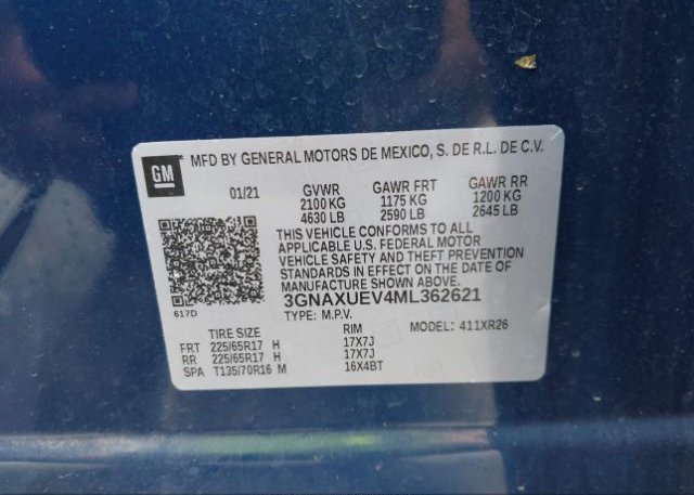 2021 CHEVROLET EQUINOX(VIN: 3GNAXUEV4ML362621