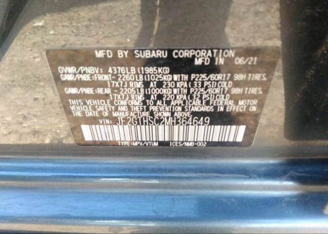 2021 SUBARU CROSSTREK(VIN: JF2GTHSC2MH364649