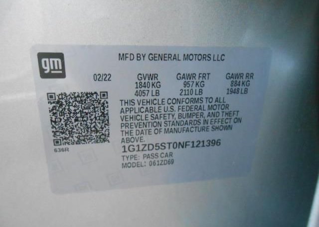 2022 CHEVROLET MALIBU(VIN: 1G1ZD5ST0NF121396