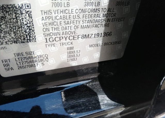 2021 CHEVROLET SILVERADO 1500(VIN: 1GCPYCEF8MZ191366