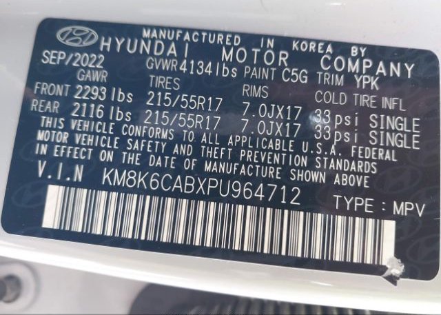 2023 HYUNDAI KONA(VIN: KM8K6CABXPU964712