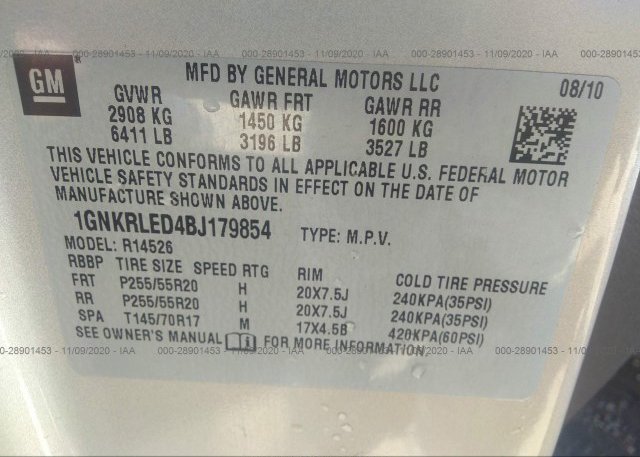 1GNKRLED4BJ179854 2011 CHEVROLET TRAVERSE
