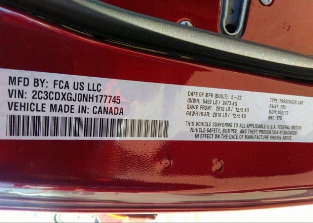 2022 DODGE CHARGER(VIN: 2C3CDXGJ0NH177745
