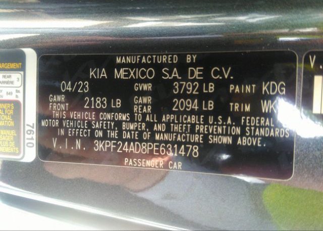 2023 KIA FORTE(VIN: 3KPF24AD8PE631478