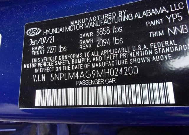 2021 HYUNDAI ELANTRA(VIN: 5NPLM4AG9MH024200