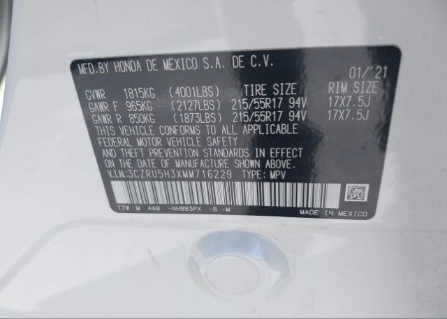 2021 HONDA HR-V(VIN: 3CZRU5H3XMM716229