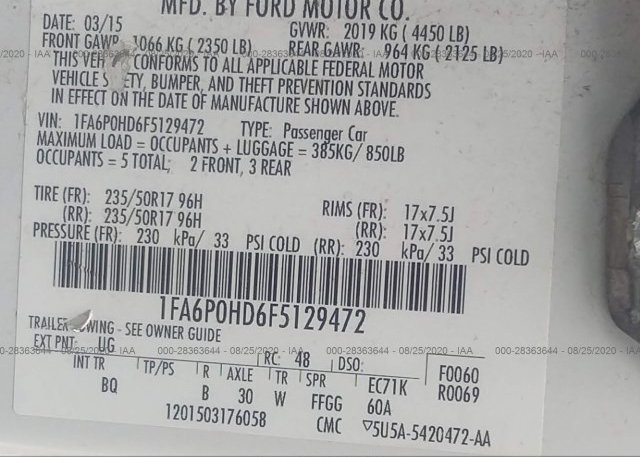 1FA6P0HD6F5129472 2015 FORD FUSION
