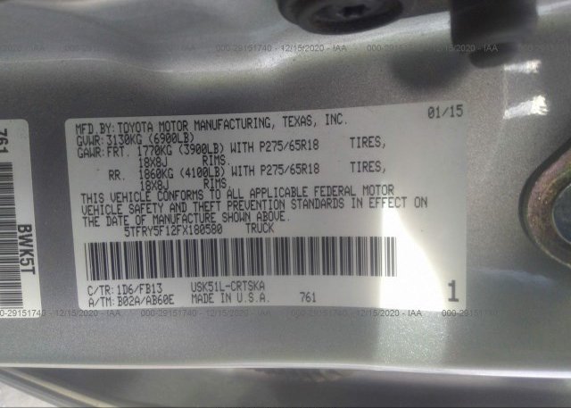 5TFRY5F12FX180580 2015 TOYOTA TUNDRA 2WD TRUCK