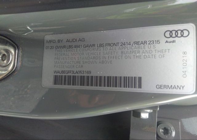 2020 AUDI A3 SEDAN VIN: WAUBEGFF3LA053169