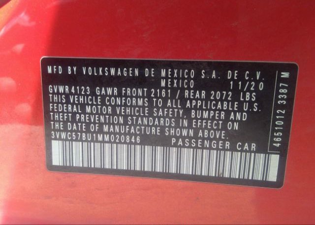 2021 VOLKSWAGEN JETTA(VIN: 3VWC57BU1MM020846