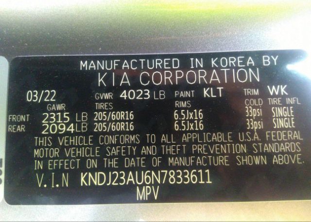 2022 KIA SOUL(VIN: KNDJ23AU6N7833611