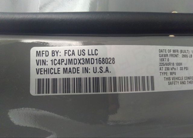 2021 JEEP CHEROKEE(VIN: 1C4PJMDX3MD168028