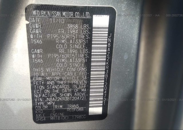 JN8AZ2KR3BT204721 2011 NISSAN CUBE