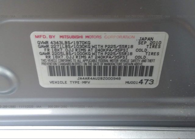 JA4AR4AU2BZ000948 2011 MITSUBISHI OUTLANDER SPORT
