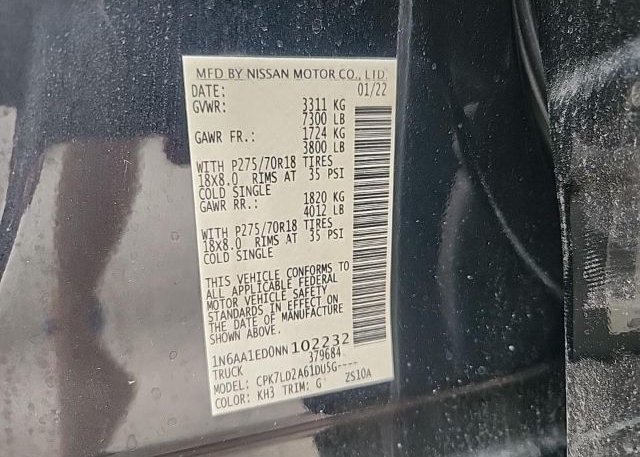 2022 NISSAN TITAN(VIN: 1N6AA1ED0NN102232