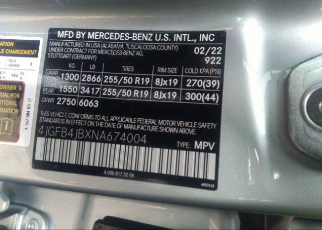 2022 MERCEDES-BENZ GLE(VIN: 4JGFB4JBXNA674004