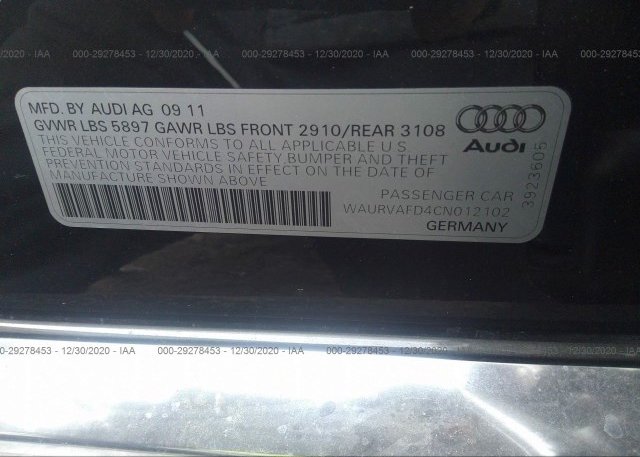 WAURVAFD4CN012102 2012 AUDI A8 L